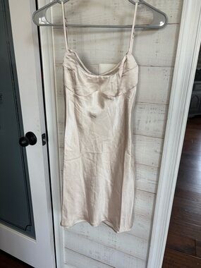 Princess Polly Champagne Satin Slip Dress with Spaghetti Straps